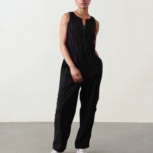 ATHLETA Black Flex Zip Front Drawstring Jumpsuit Sz S